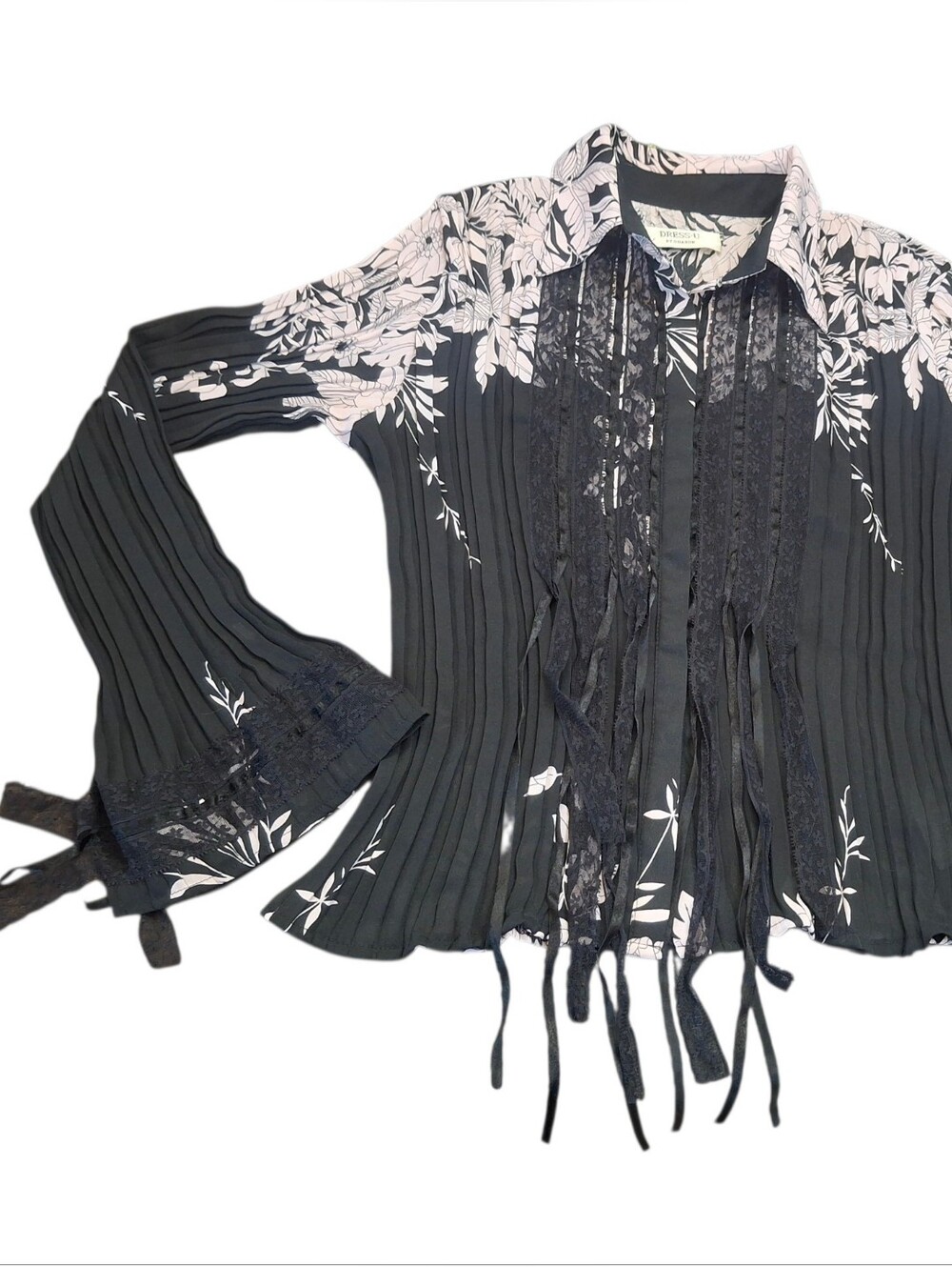 Women's Black Floral Fringe Blouse